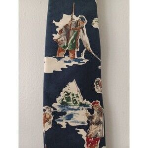 Gant vintage navy silk fly fishing men’s necktie outdoors boat water